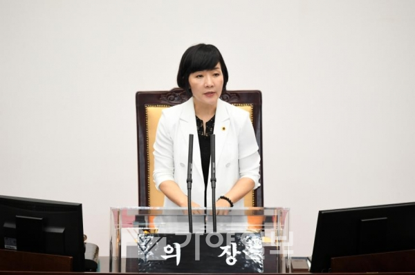 김지수 경상남도의회 의장이 정례회 본회의를 주재하고 있다.(사진제공=경남도의회)