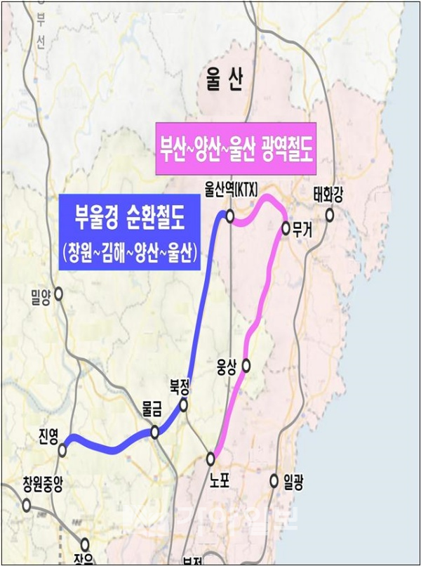 부울경 광역철도 및 순환철도 노선도