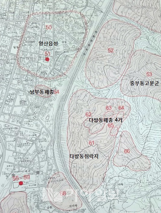 양산시 다방동 패총 위치도(사진제공=양산시)