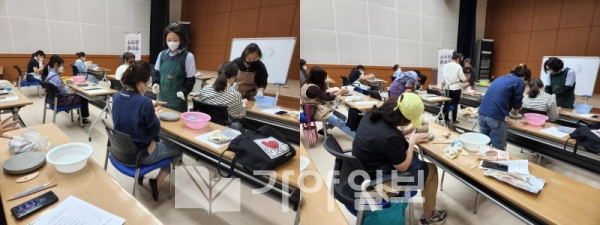 과거 수업사진 : 코일링 기법으로 작은 화병 만들기(사진제공=부산시)